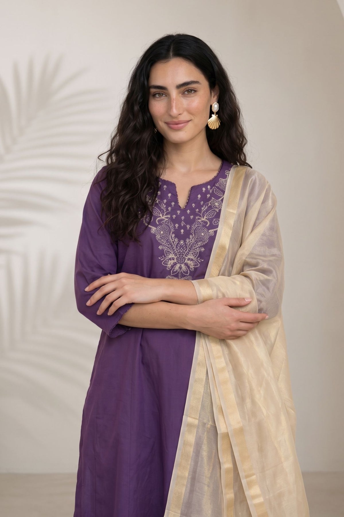 Champagne Yarn Dyed Solid Zari Tissue Dupatta