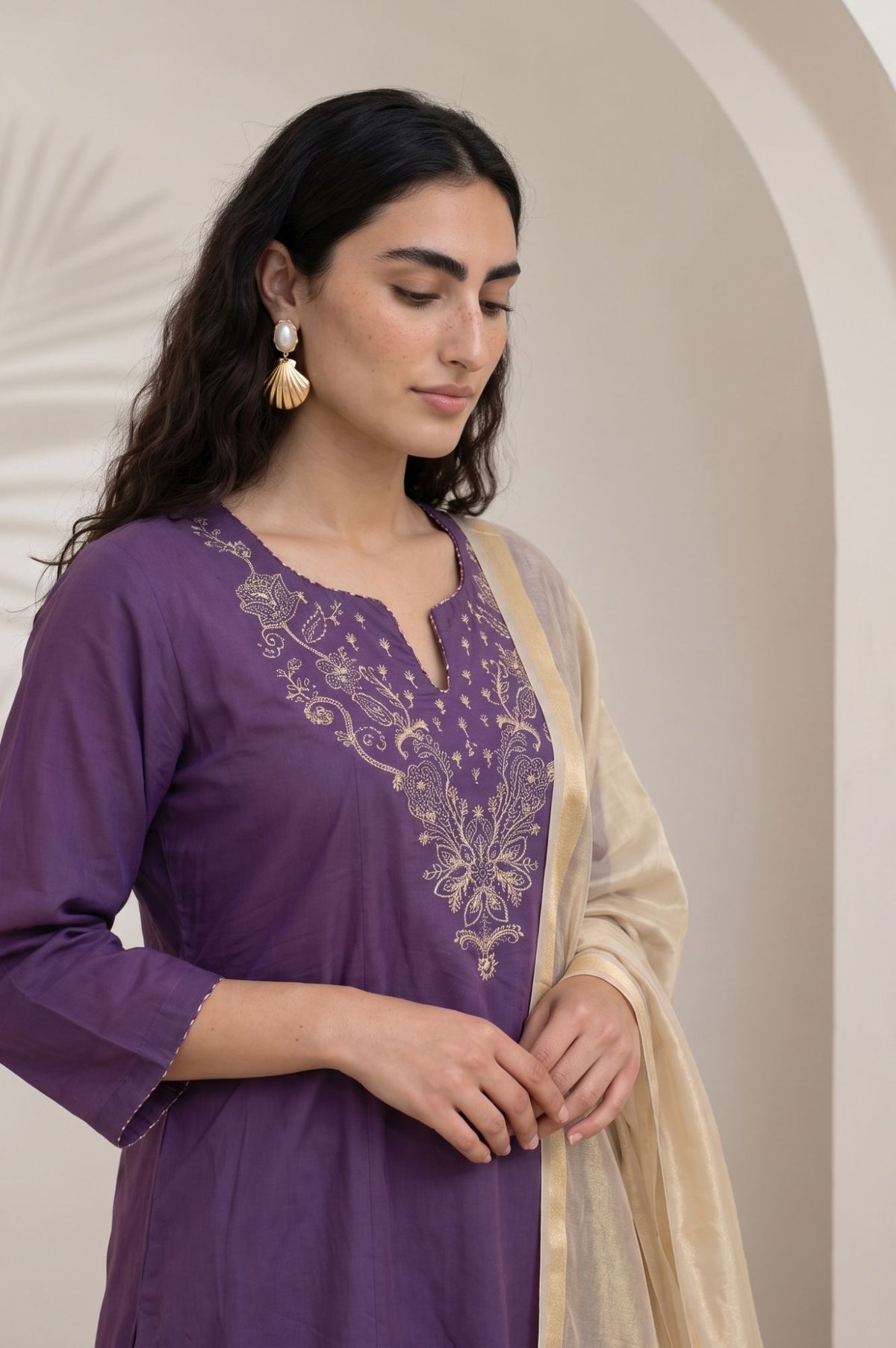 Champagne Yarn Dyed Solid Zari Tissue Dupatta
