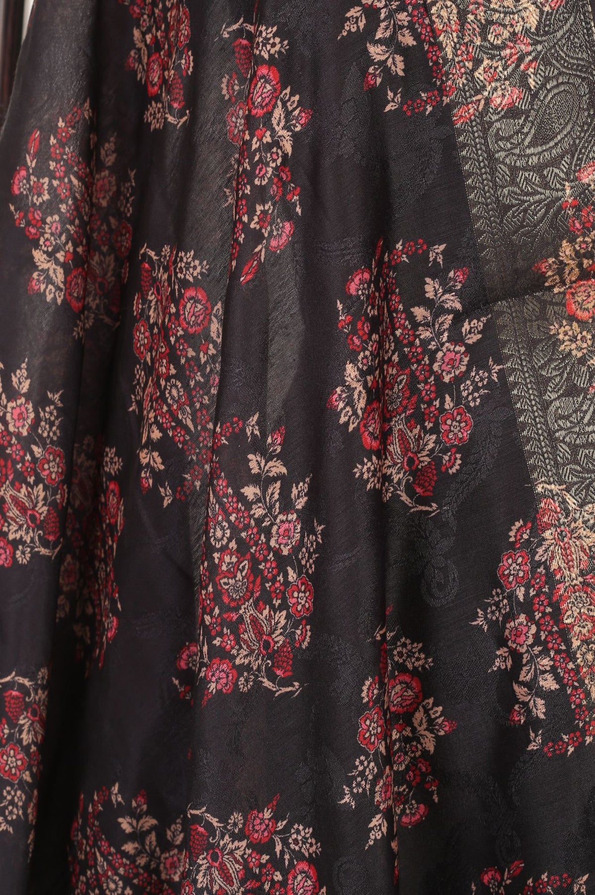 Black Floral Printed Zari Jacquard Dupatta