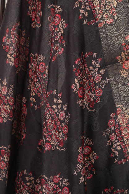 Black Floral Printed Zari Jacquard Dupatta