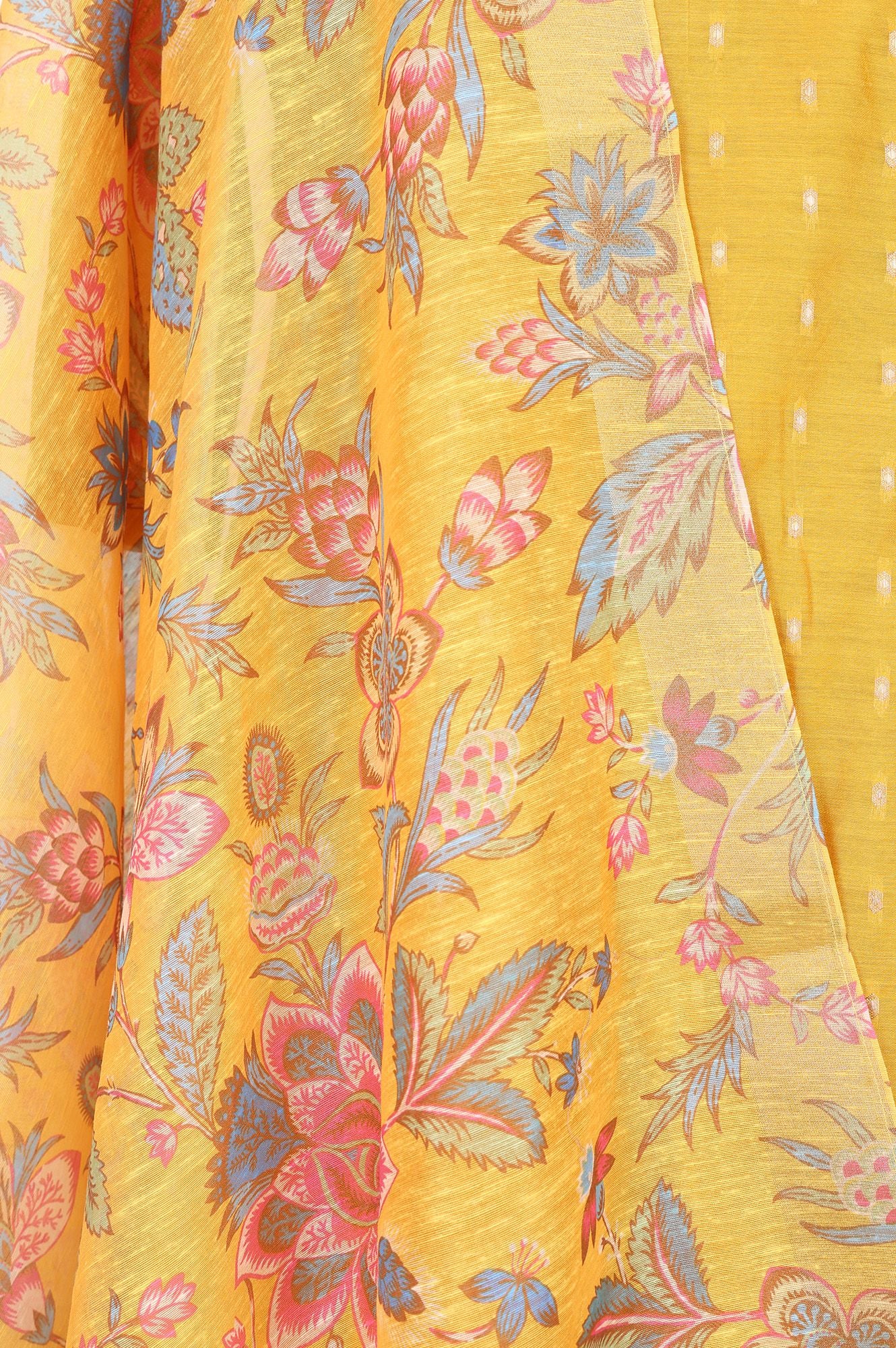 Mustard Floral Printed Thread Embroidered Dupatta