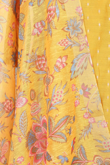 Mustard Floral Printed Thread Embroidered Dupatta