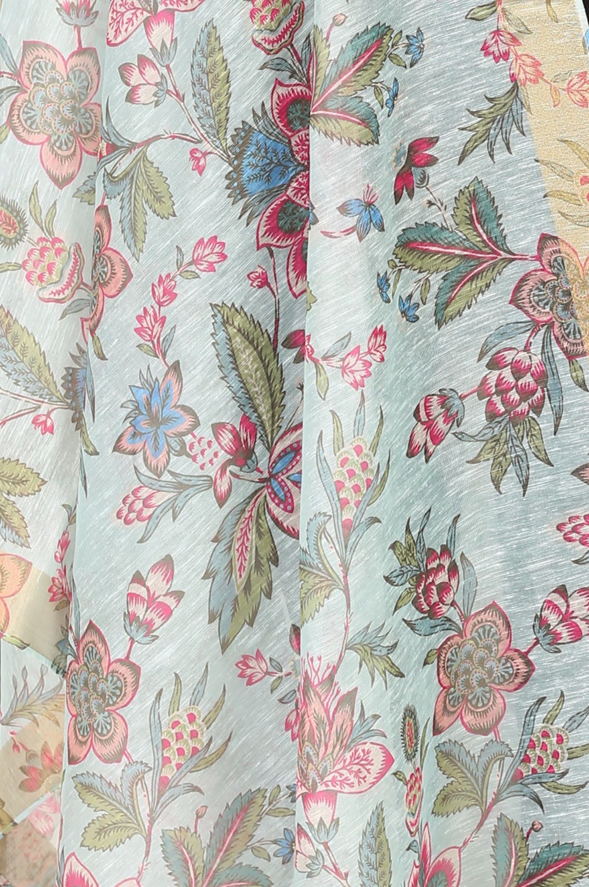 Blue Floral Printed Dupatta