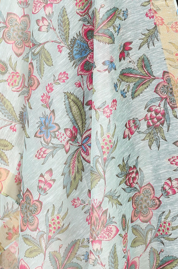 Blue Floral Printed Dupatta