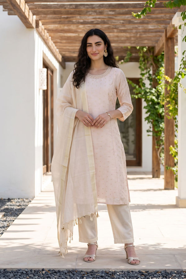 Cream Solid Yarn Dyed Metallic Dupatta