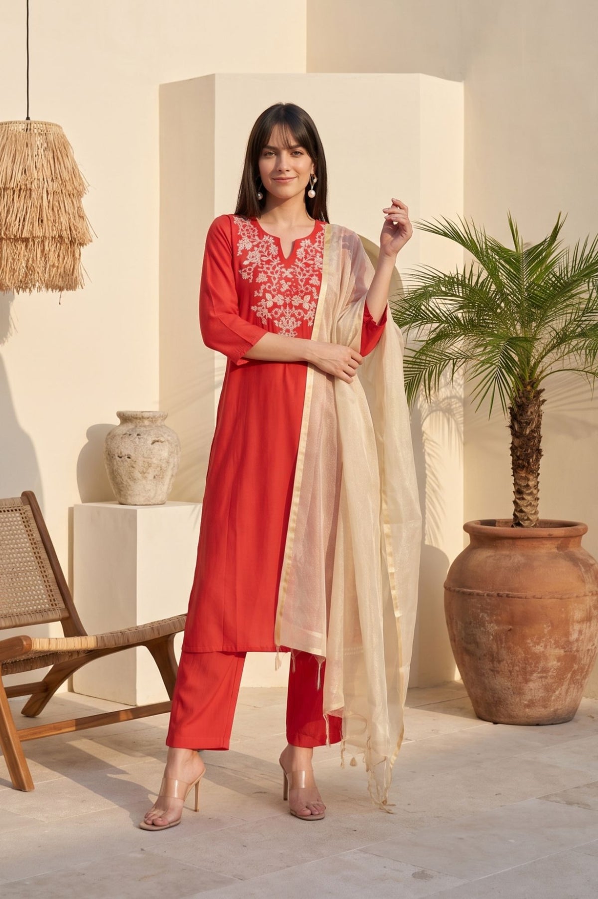 Champagne Solid Shimmer Yarn Dyed Tissue Dupatta