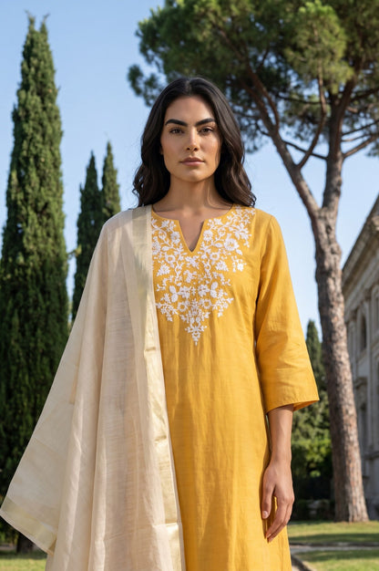 Light Golden Solid Cotton Flax Dupatta