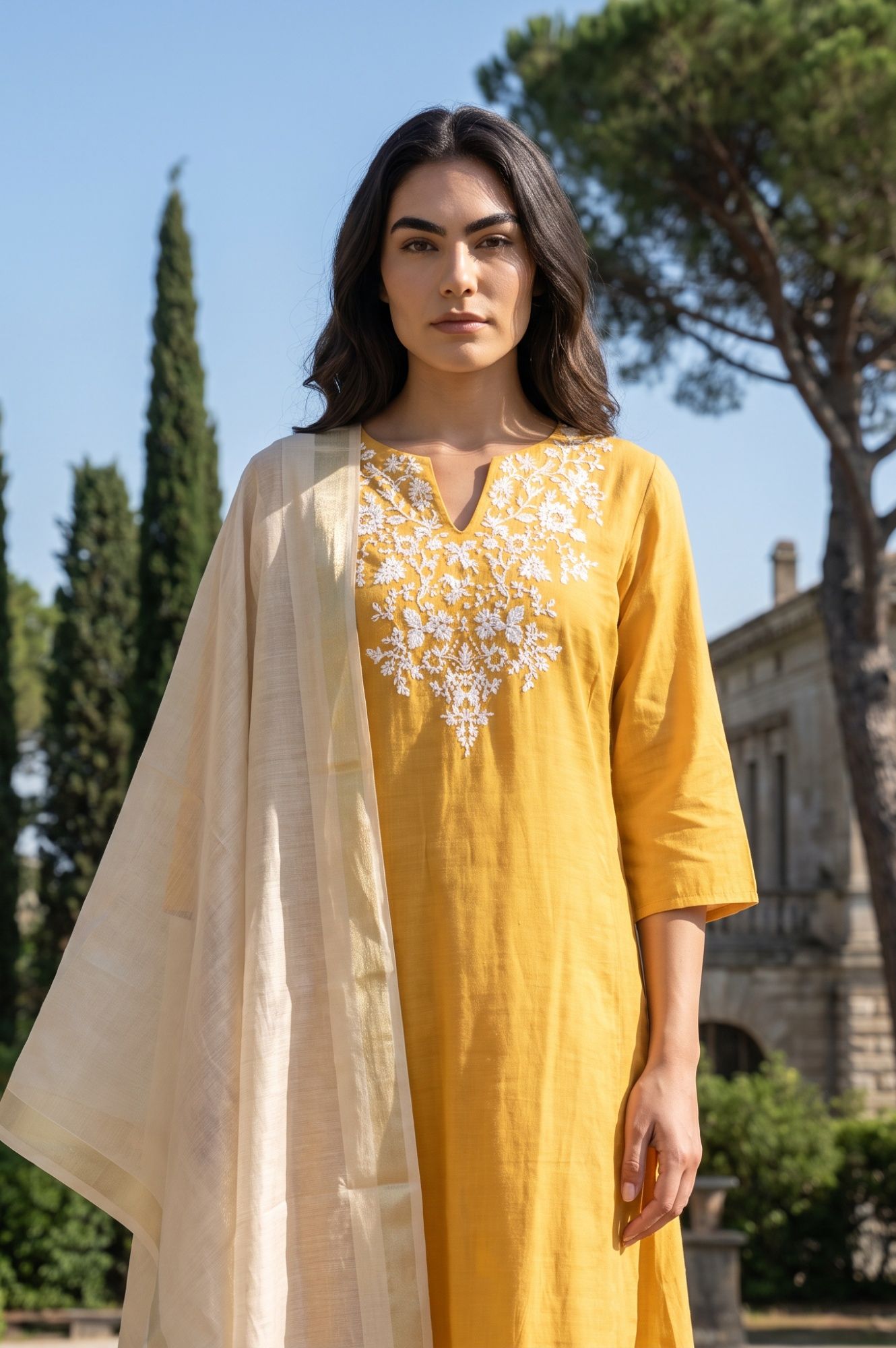 Light Golden Solid Cotton Flax Dupatta