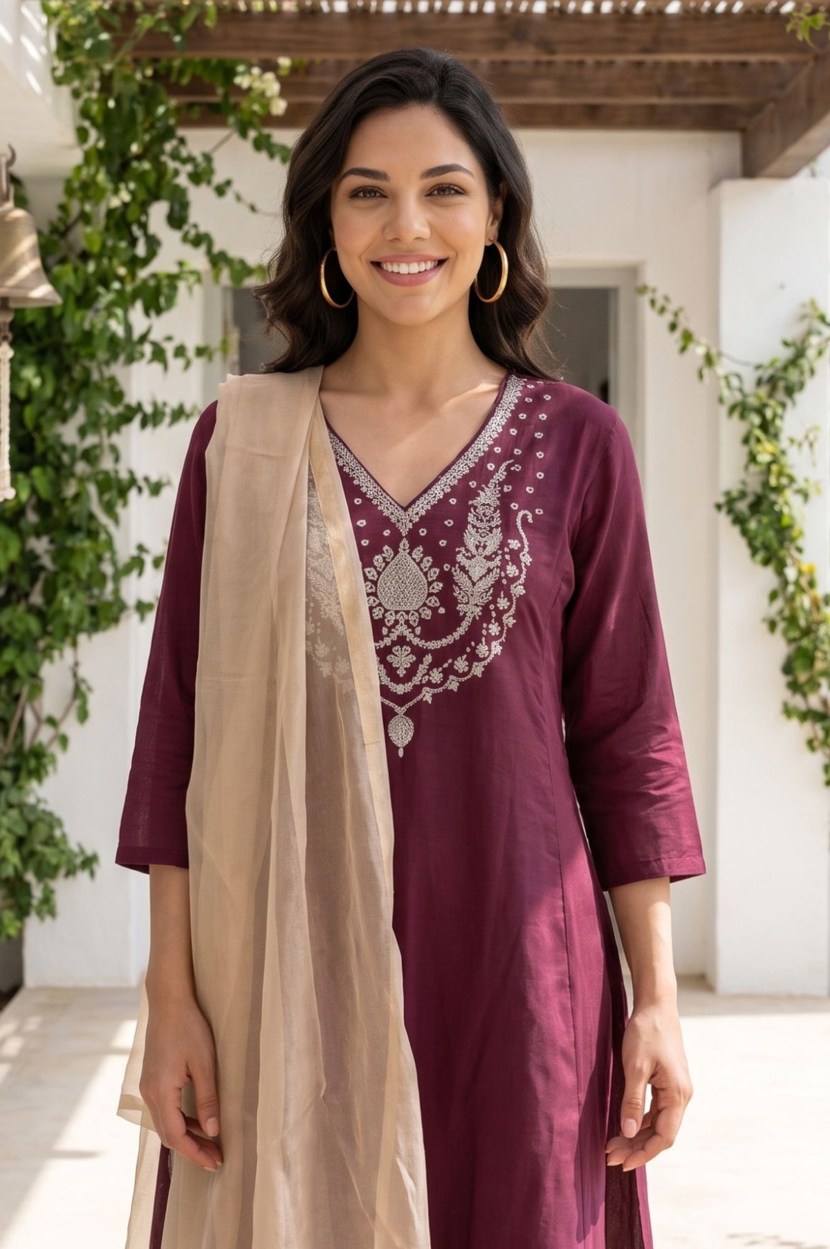 Champagne Yarn Dyed Textured Shimmer Zari Tissue Dupatta