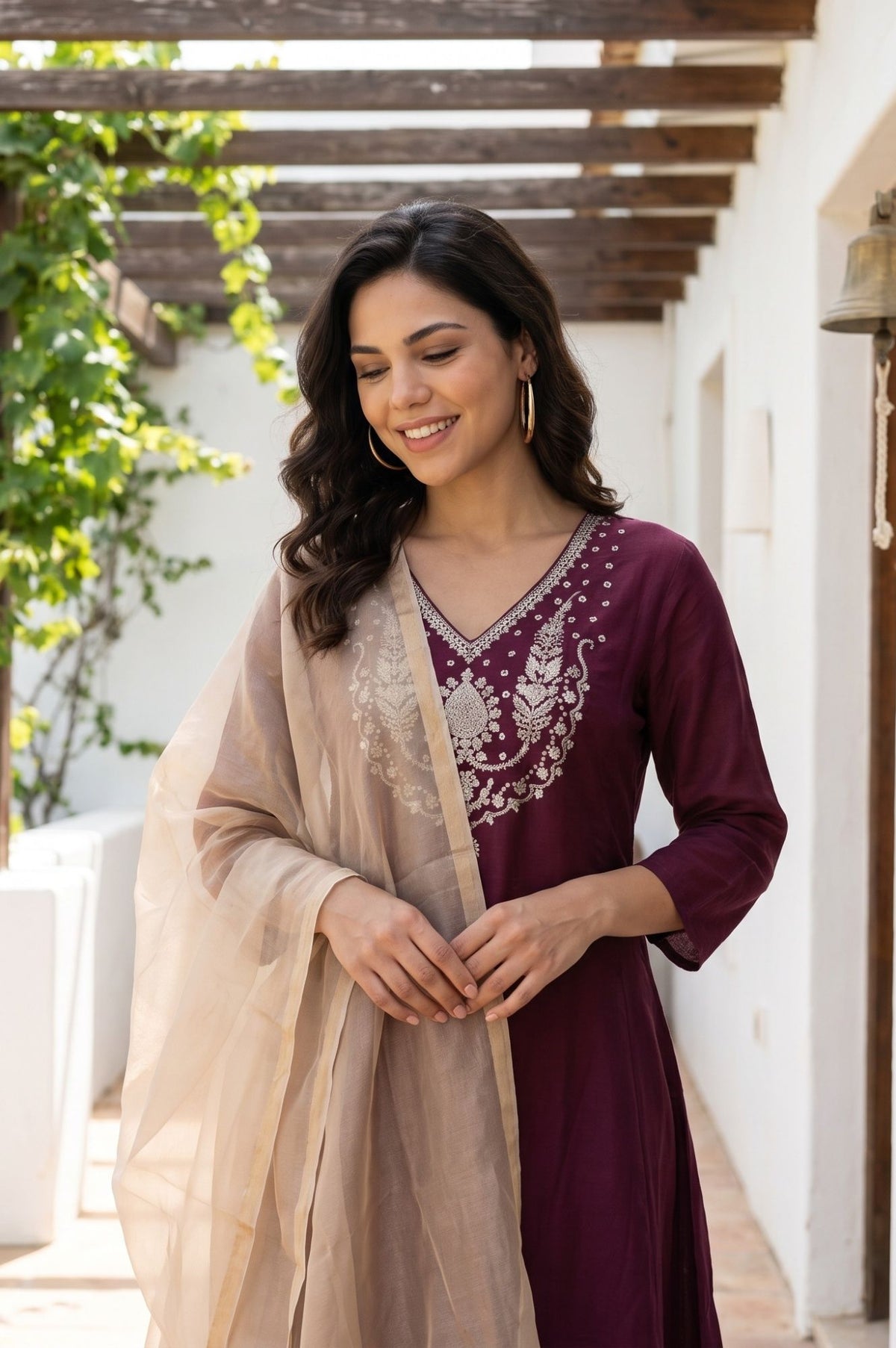 Champagne Yarn Dyed Textured Shimmer Zari Tissue Dupatta