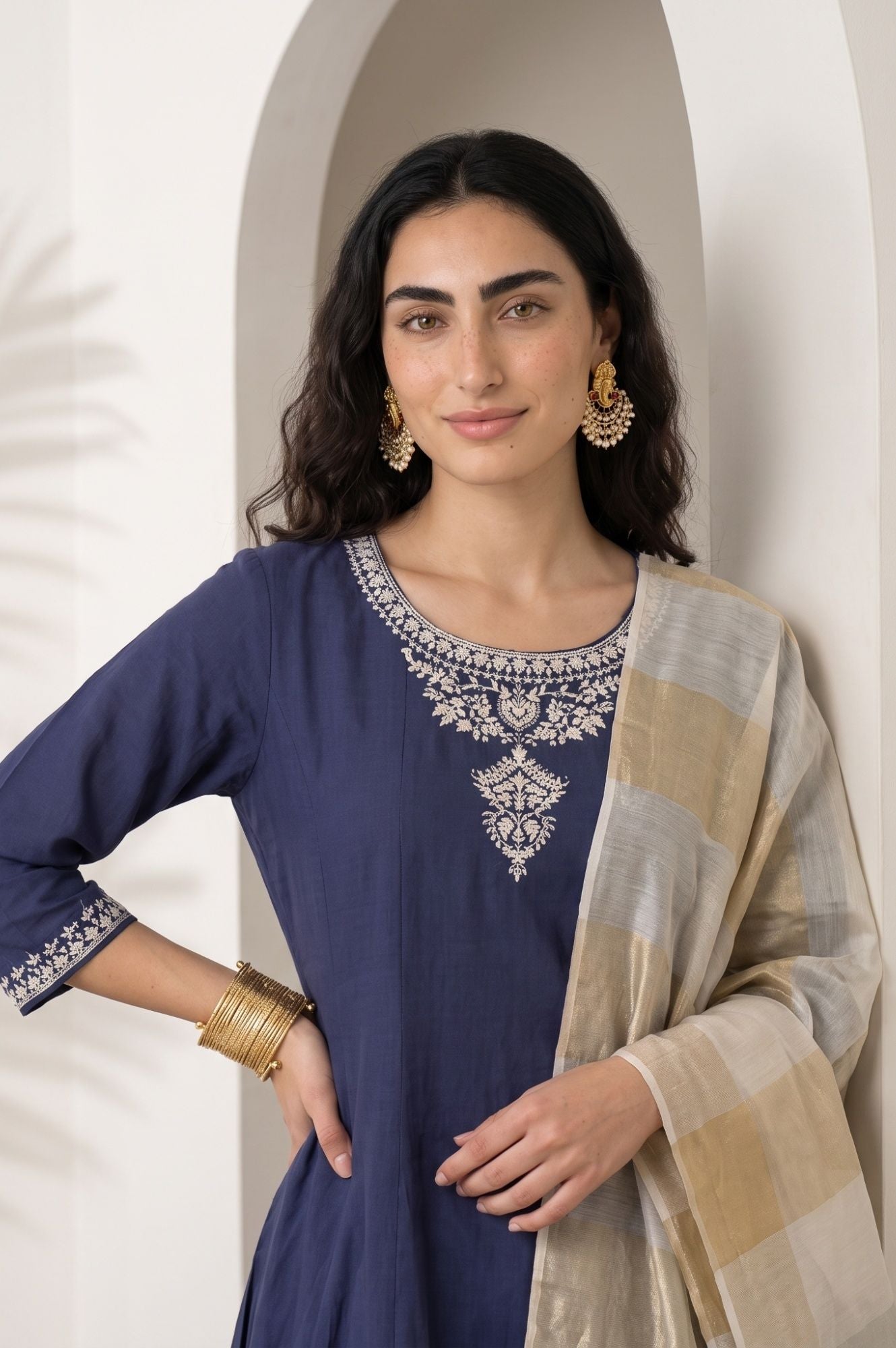 Gold Striped Organza Dupatta