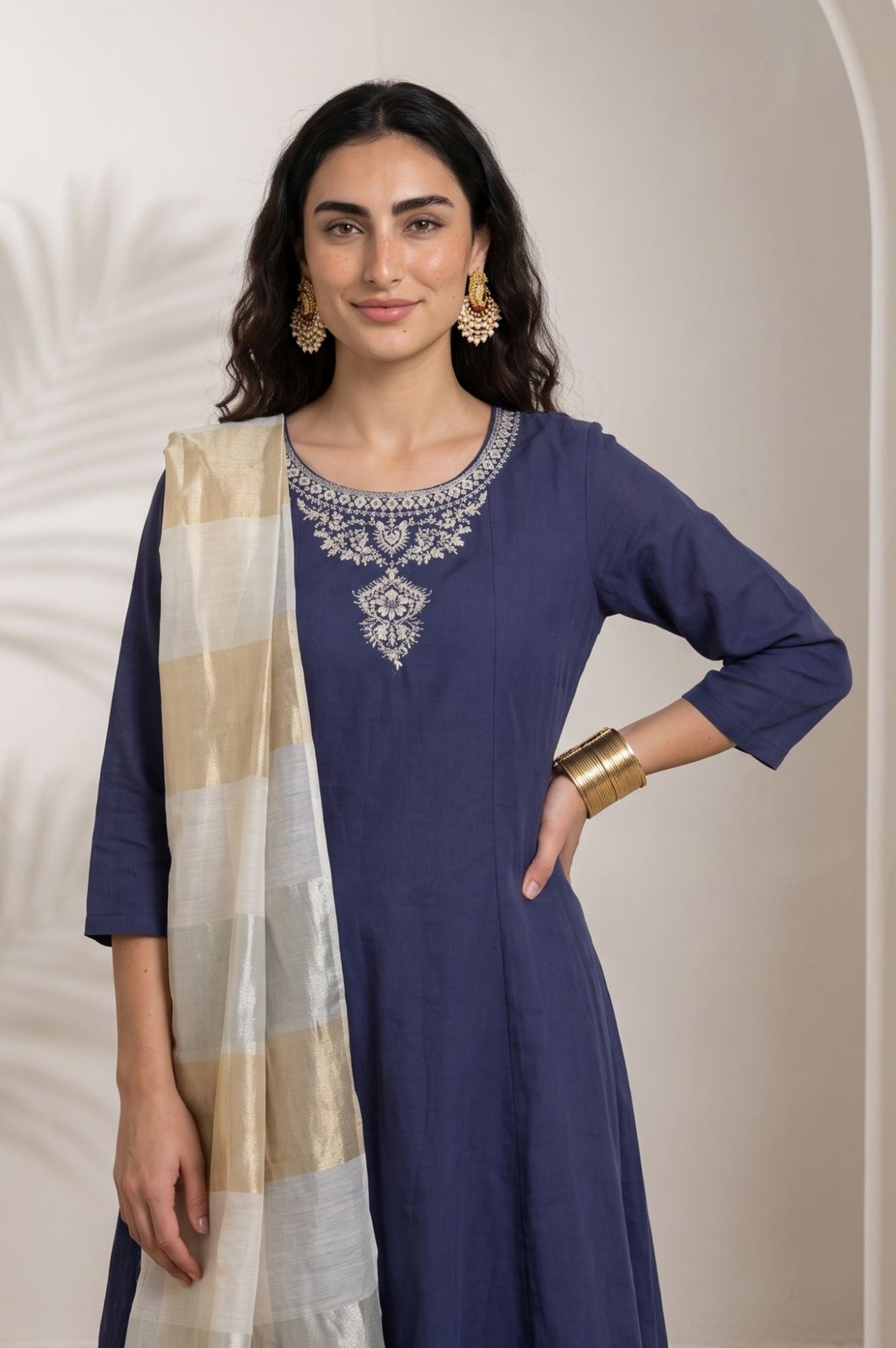 Gold Striped Organza Dupatta