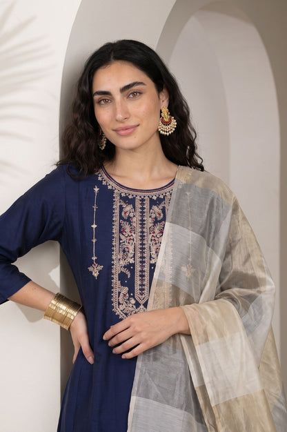 Gold Zari Striped Organza Dupatta