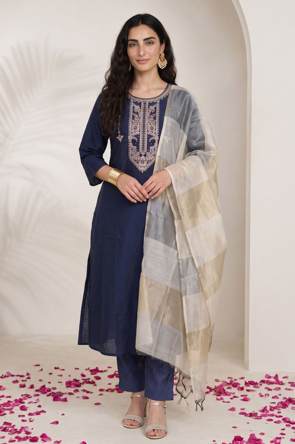 Gold Zari Striped Organza Dupatta