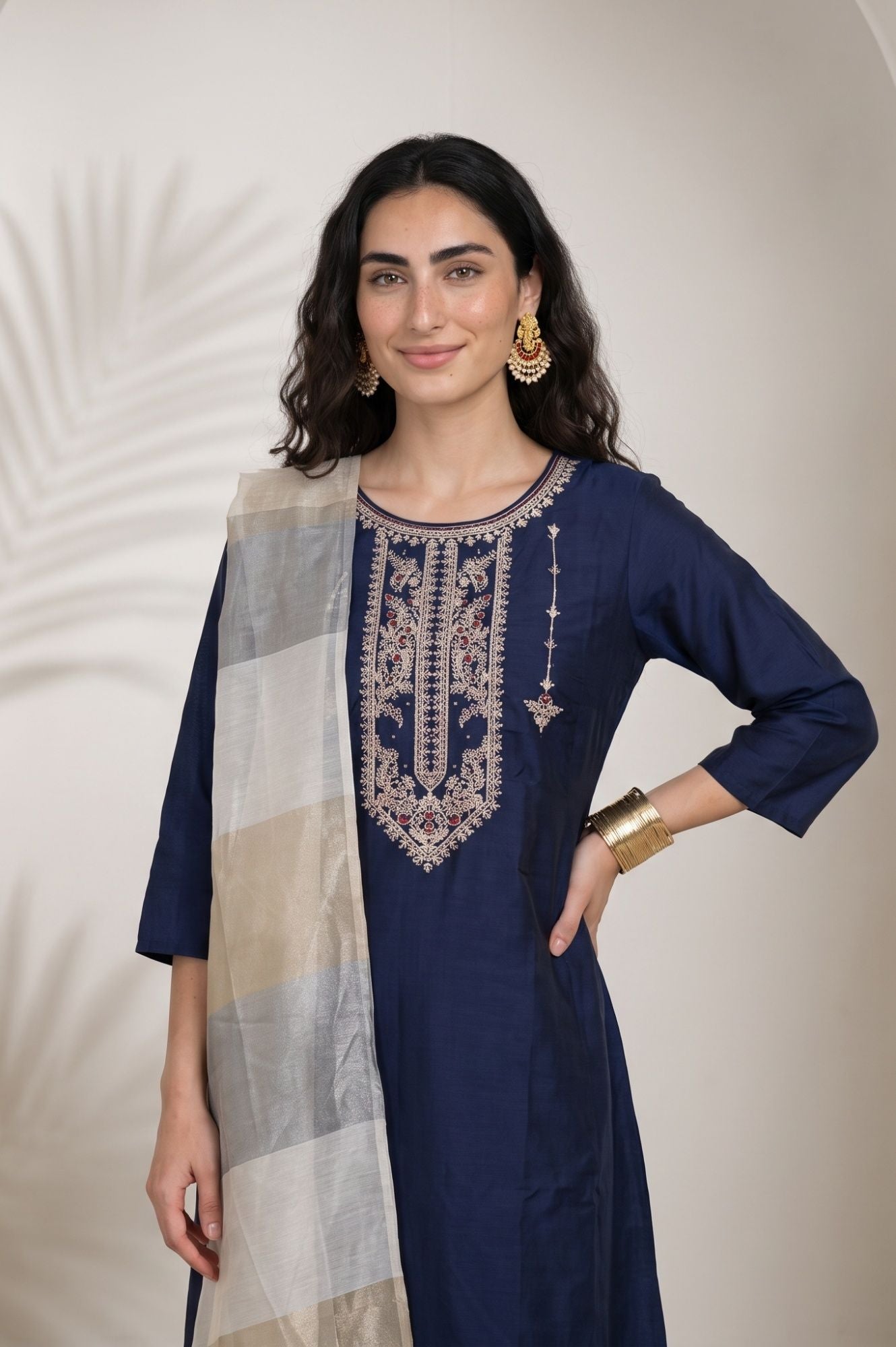 Gold Zari Striped Organza Dupatta
