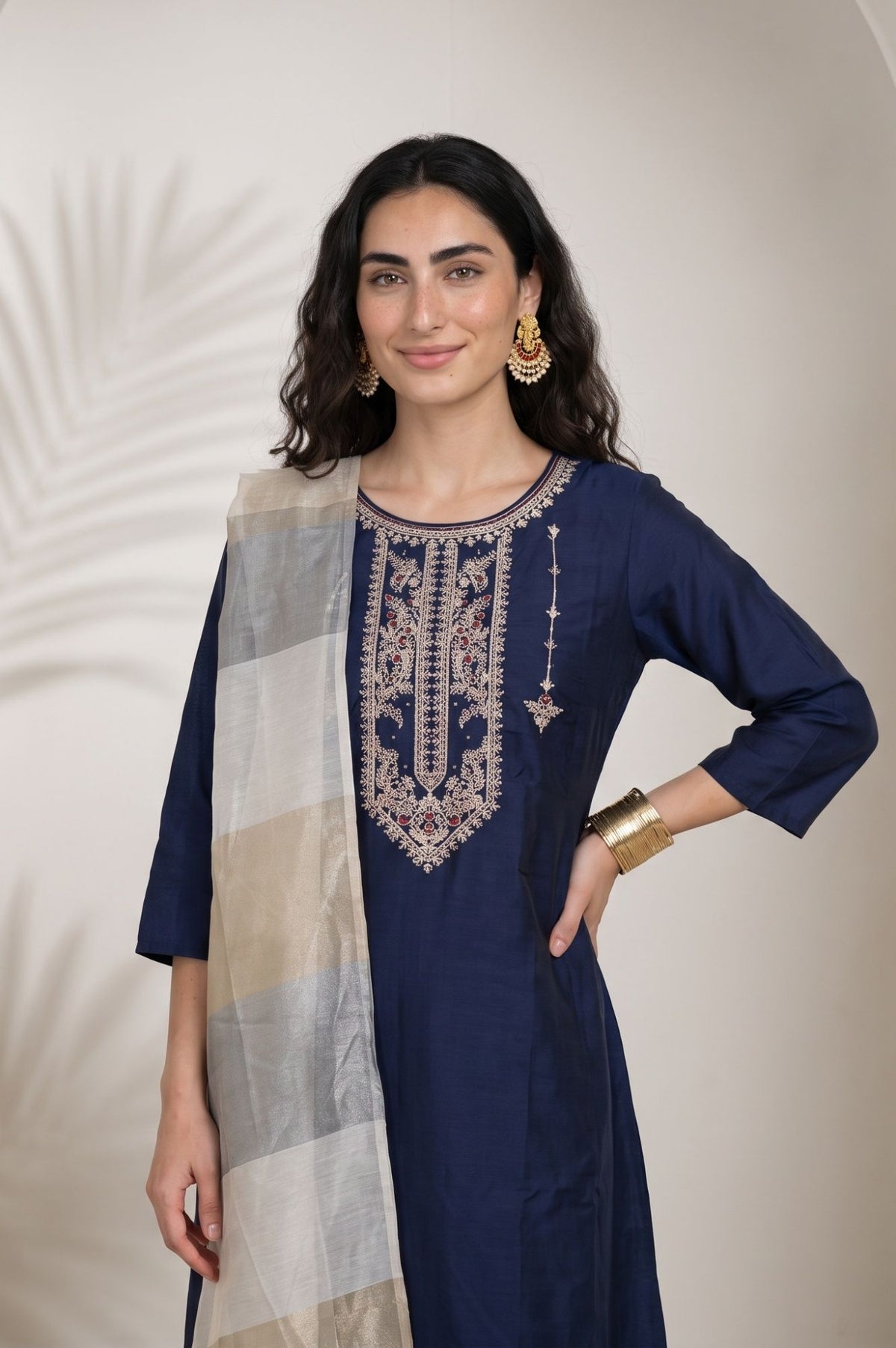 Gold Zari Striped Organza Dupatta
