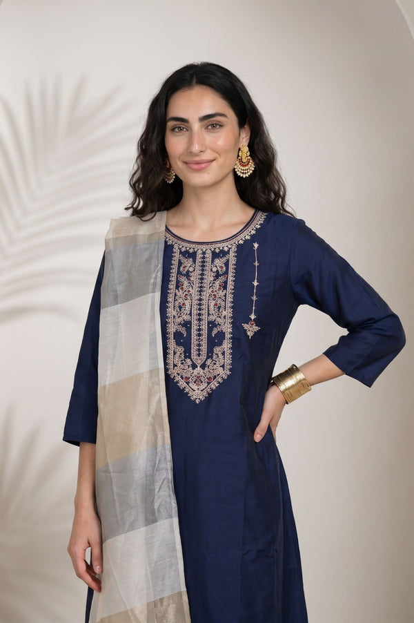 Gold Zari Striped Organza Dupatta