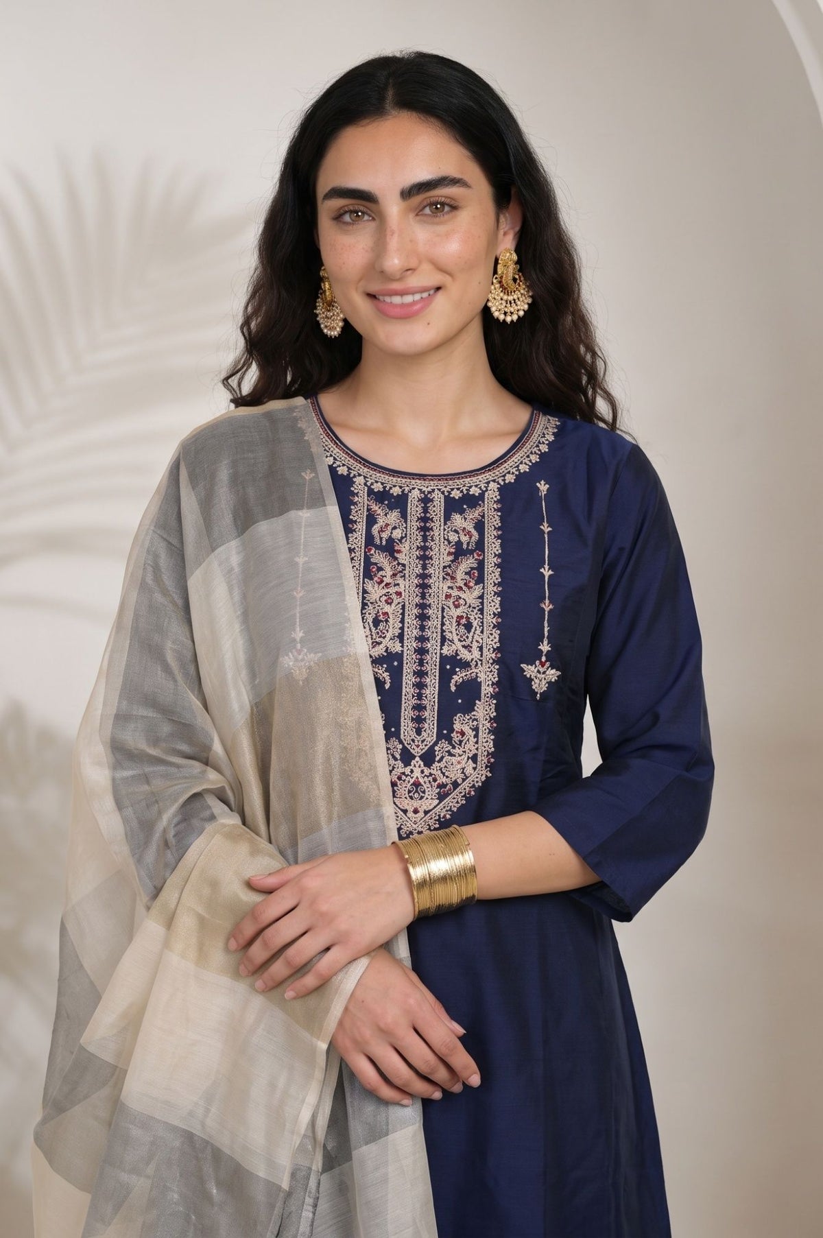 Gold Zari Striped Organza Dupatta