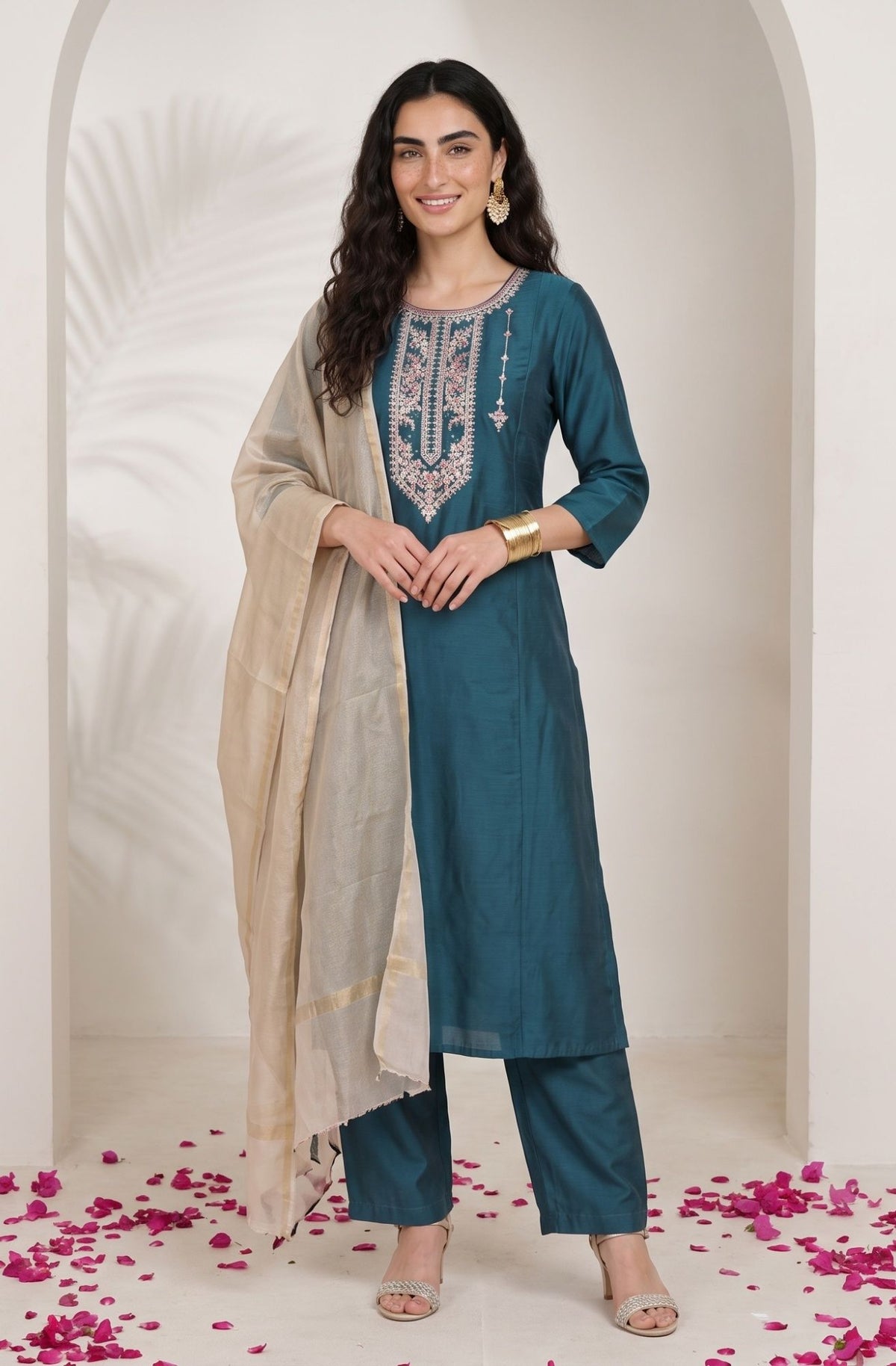 Gold Solid Zari Organza Dupatta