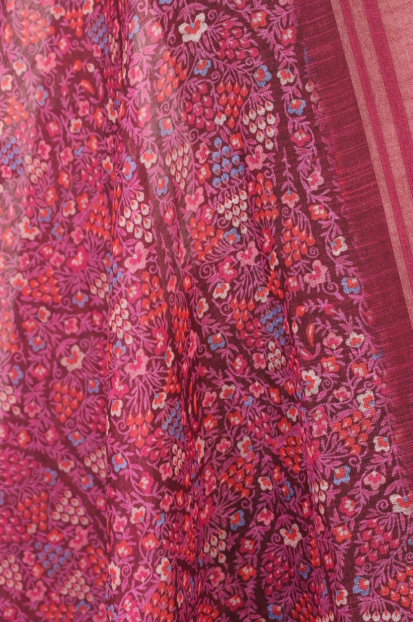 Purple Floral Printed Cotton Flax Dupatta
