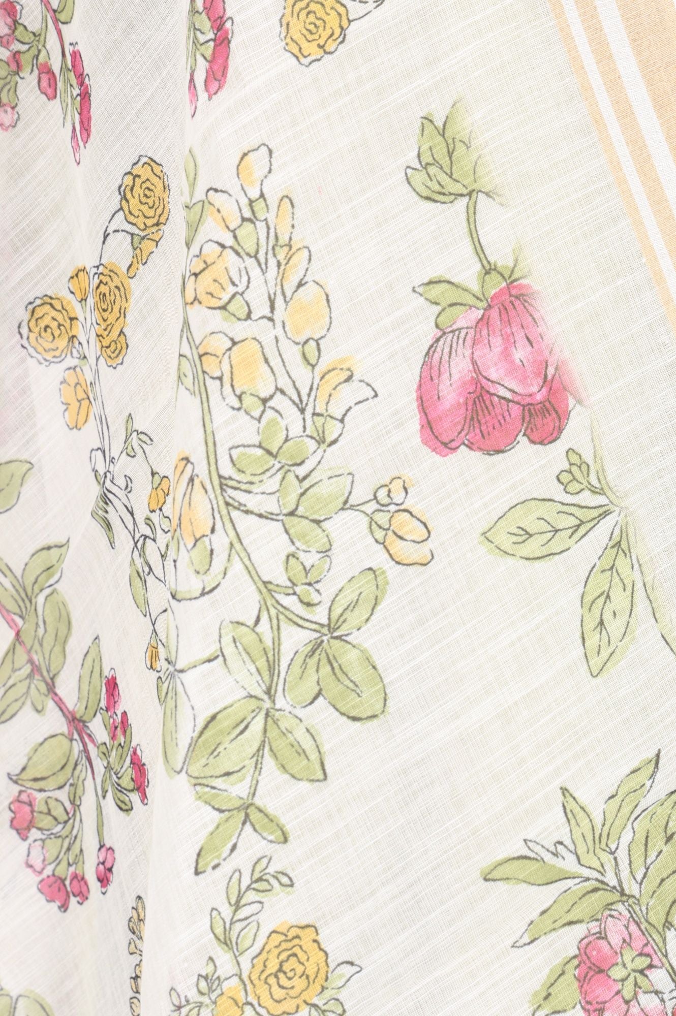 Off White Floral Printed Cotton Flax Dupatta