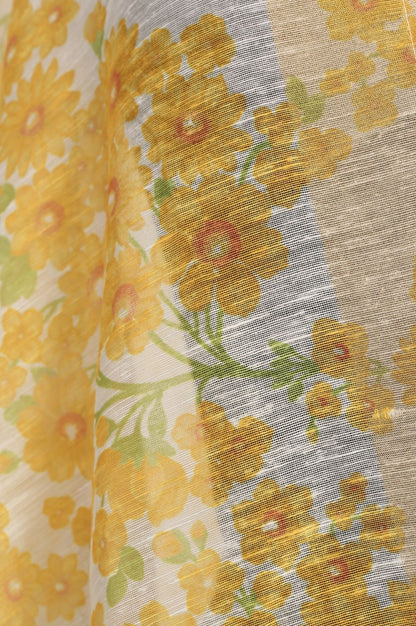 Off White Floral Printed Cotton Flax Dupatta