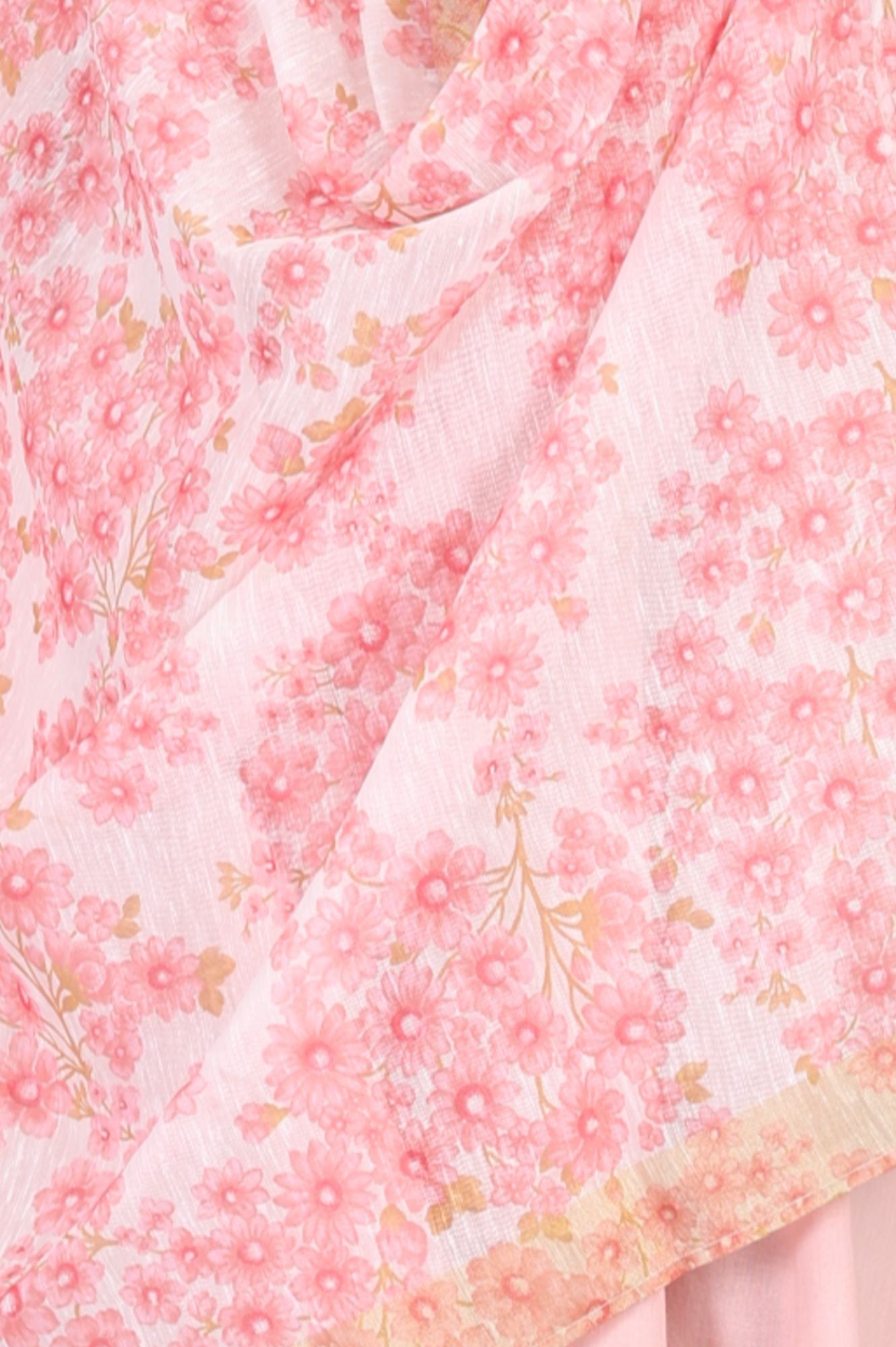 Off White Floral Printed Cotton Flax Dupatta