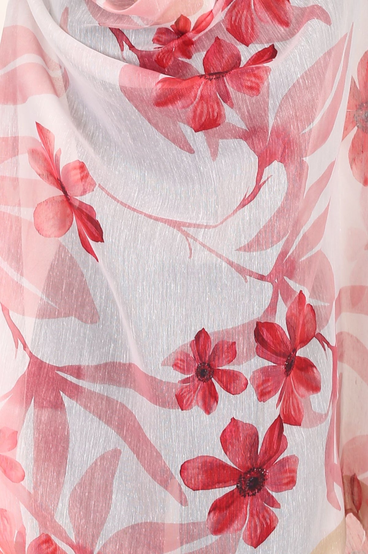 Off White Floral Printed Cotton Flax Dupatta