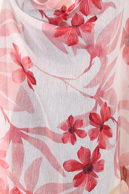 Off White Floral Printed Cotton Flax Dupatta