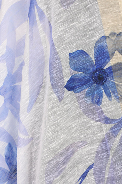 Off White Floral Printed Cotton Flax Dupatta