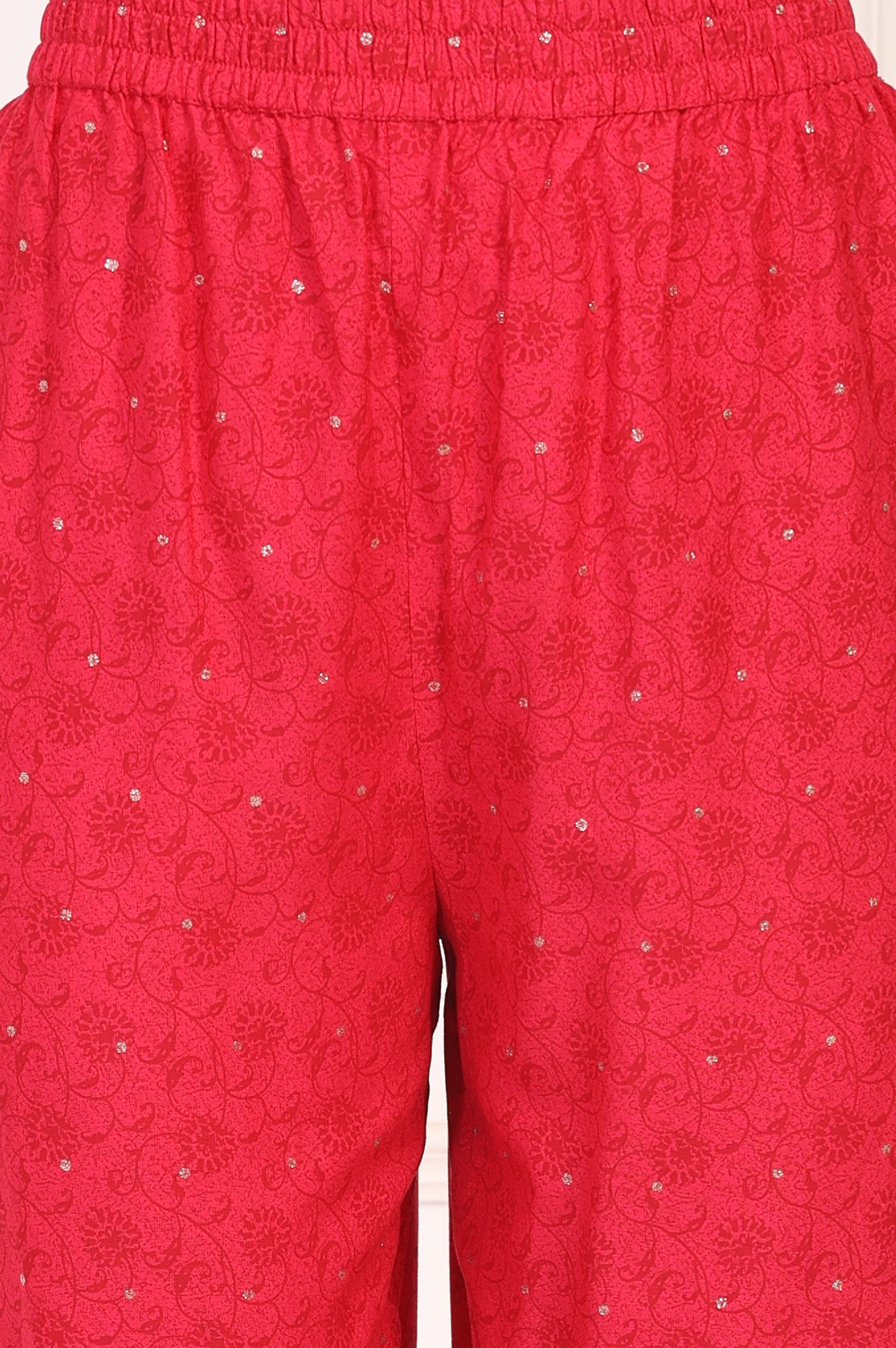 Red Embroidered A-Line Kurta and Straight Trouser Set