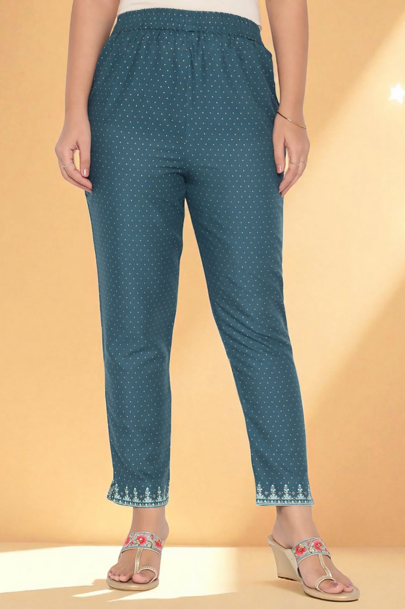 Teal Printed Rayon Kurta and Straight Pant Set