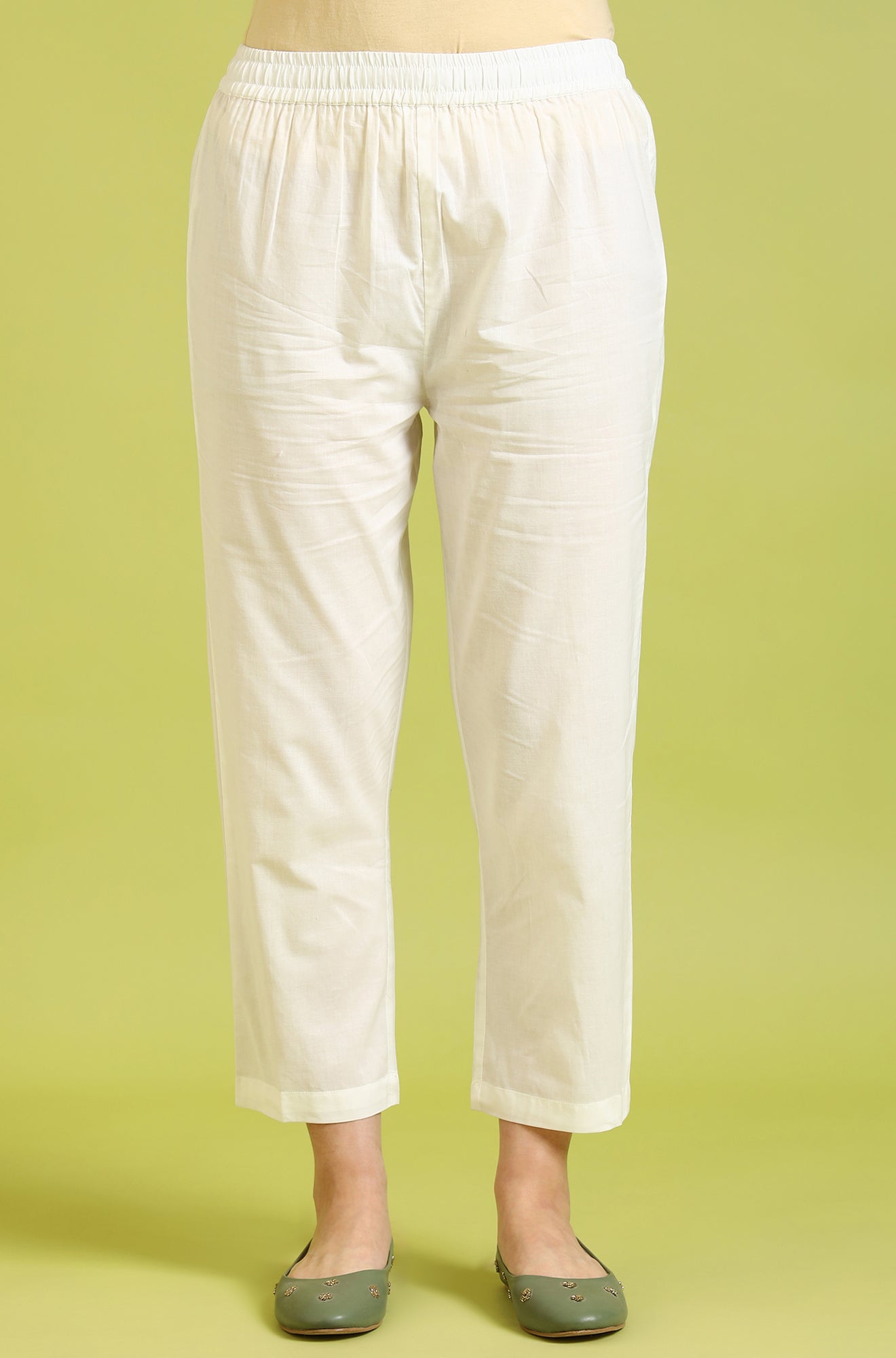 Light Yellow Floral Glitter Printed Pure Cotton Anarkali Kurta and Pants Set