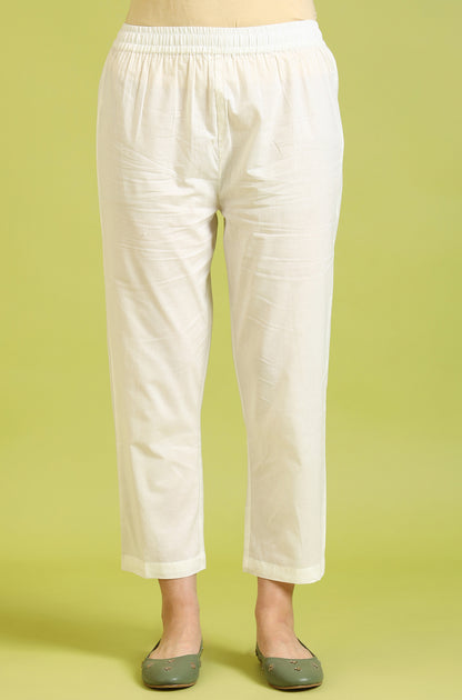 Light Yellow Floral Glitter Printed Pure Cotton Anarkali Kurta and Pants Set