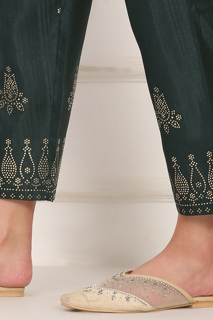 Green Mukaish Embellished Straight Kurta and Straight Pants Co-ord Set