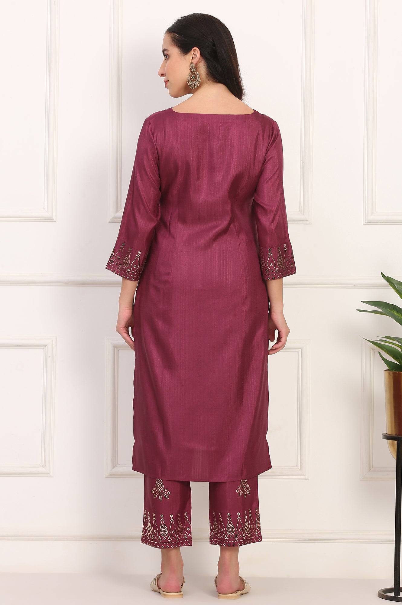 Purple Mukaish Embellished Straight Kurta and Straight Pants Co-ord Set