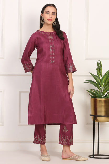 Purple Mukaish Embellished Straight Kurta and Straight Pants Co-ord Set
