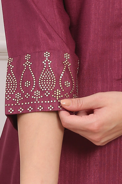 Purple Mukaish Embellished Straight Kurta and Straight Pants Co-ord Set