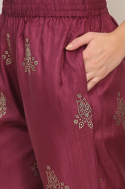 Purple Mukaish Embellished Straight Kurta and Straight Pants Co-ord Set