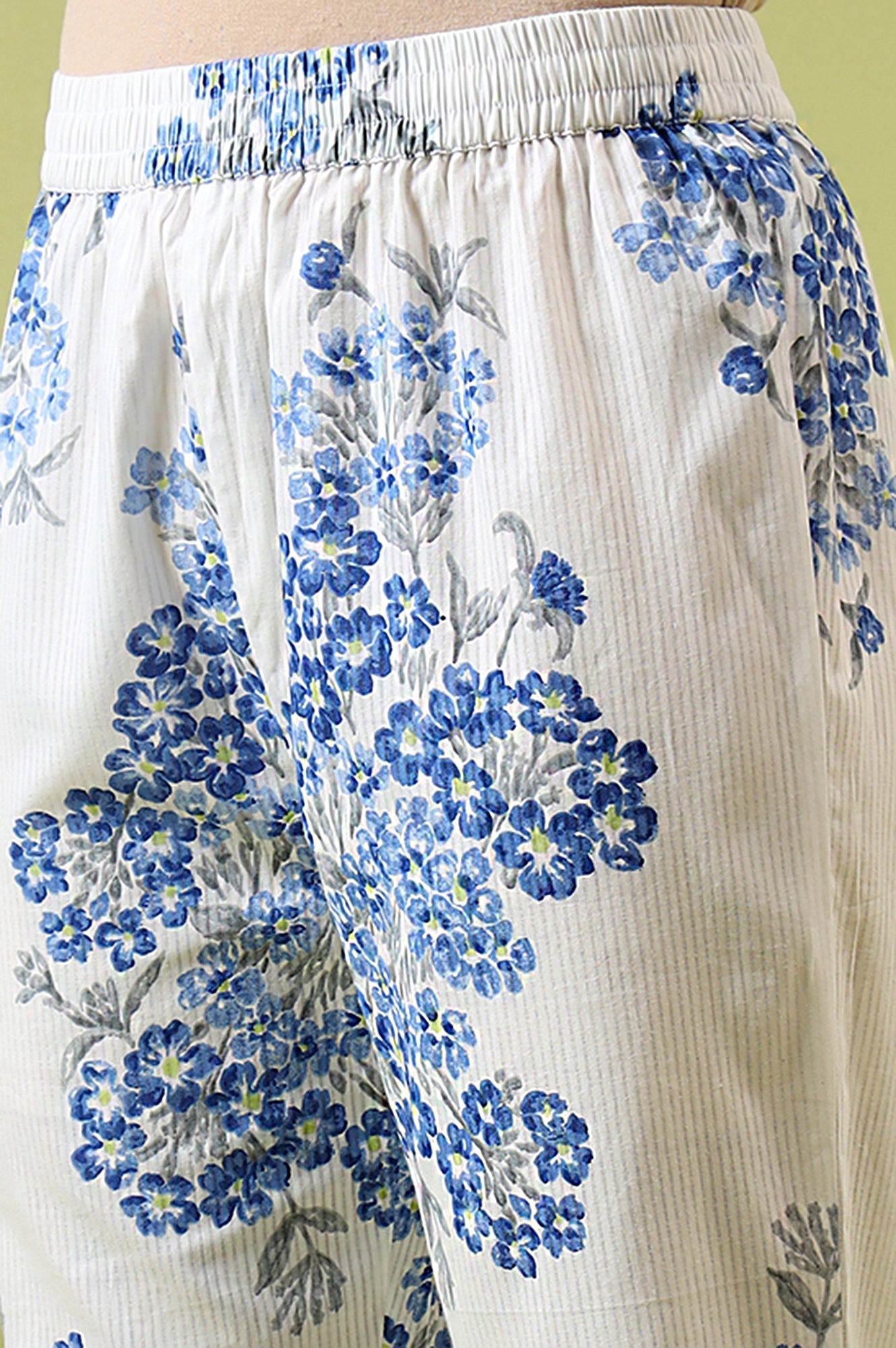 White Floral Printed Pure Cotton Flared Kurta and Pants Co-ord Set