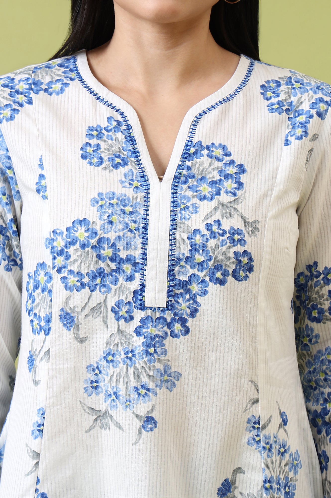 White Floral Printed Pure Cotton Flared Kurta and Pants Co-ord Set