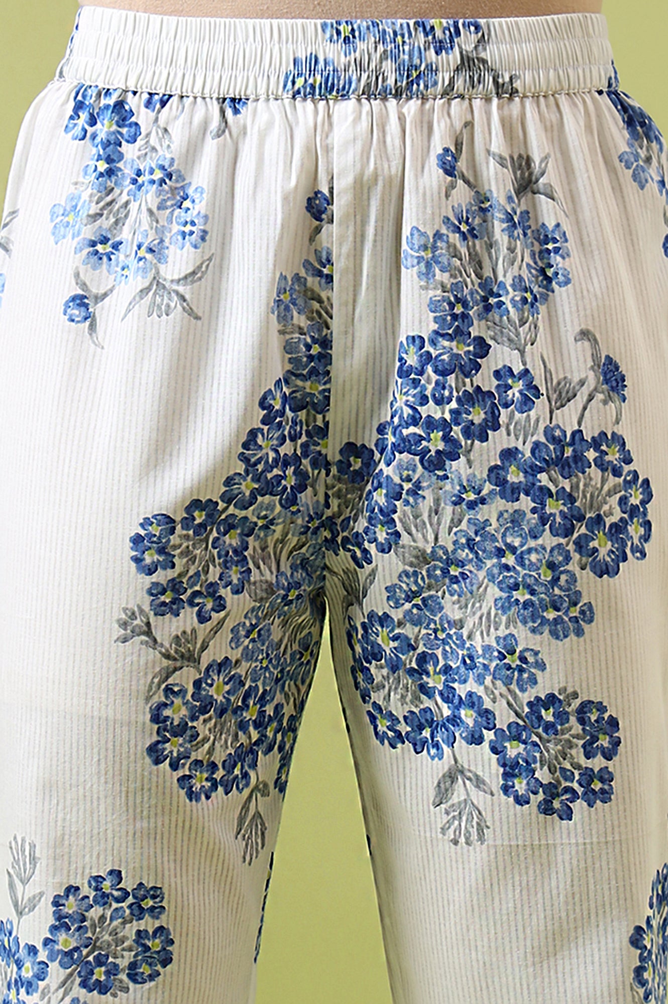 White Floral Printed Pure Cotton Flared Kurta and Pants Co-ord Set