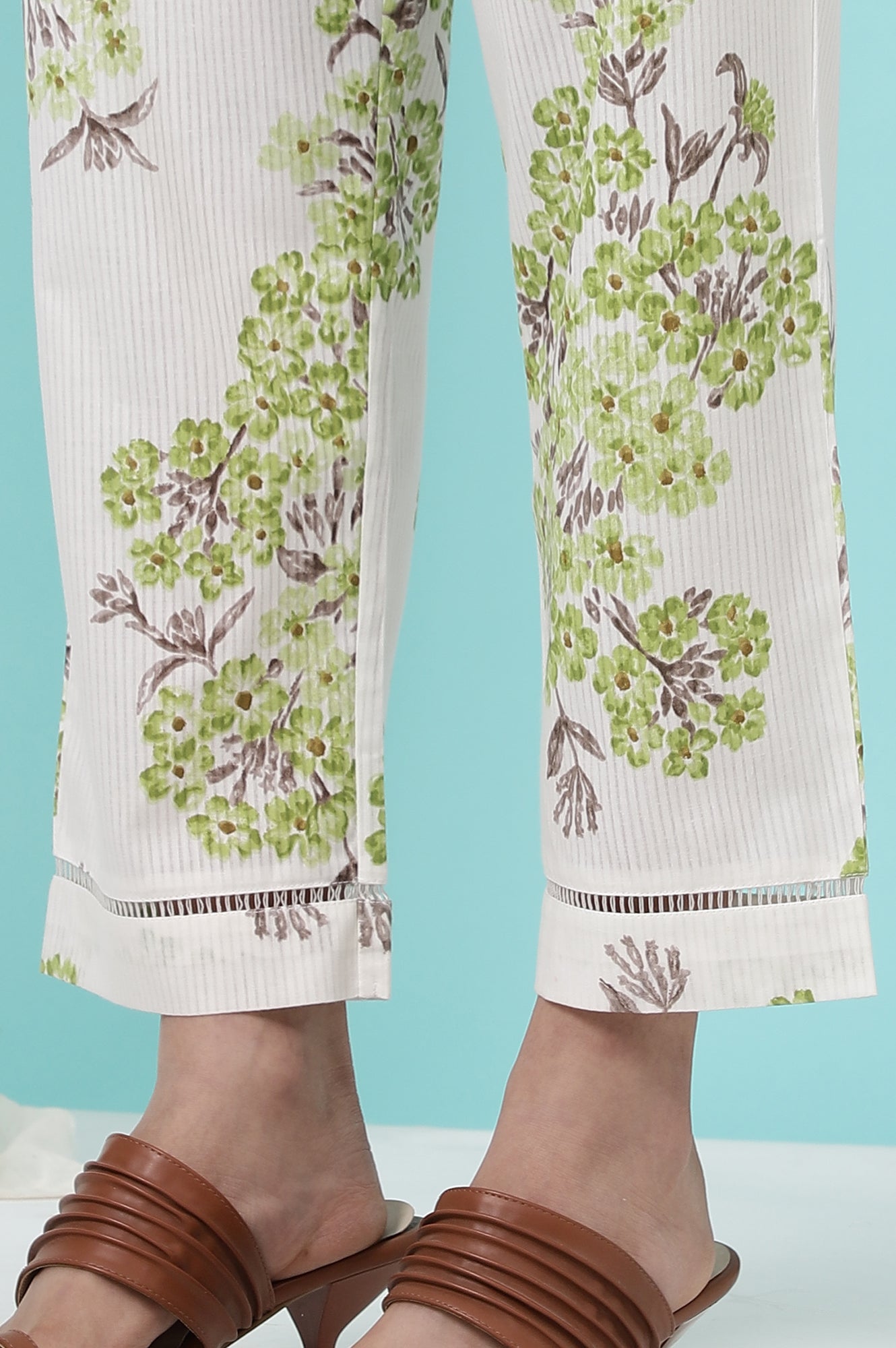 White Floral Printed Pure Cotton Flared Kurta and Pants Co-ord Set