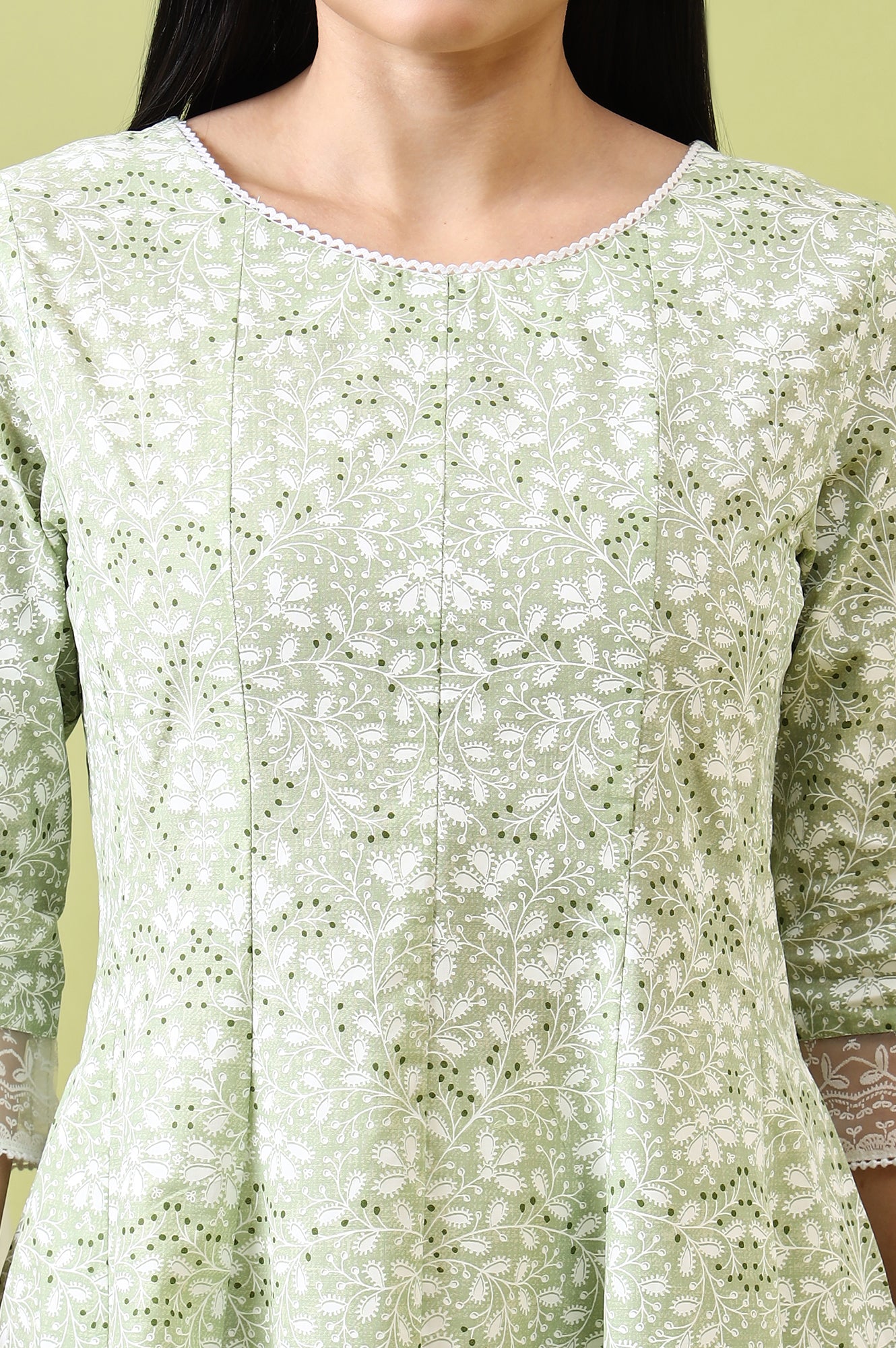 Green Paisley Printed Pure Cotton Anarkali Kurta and Pants Set