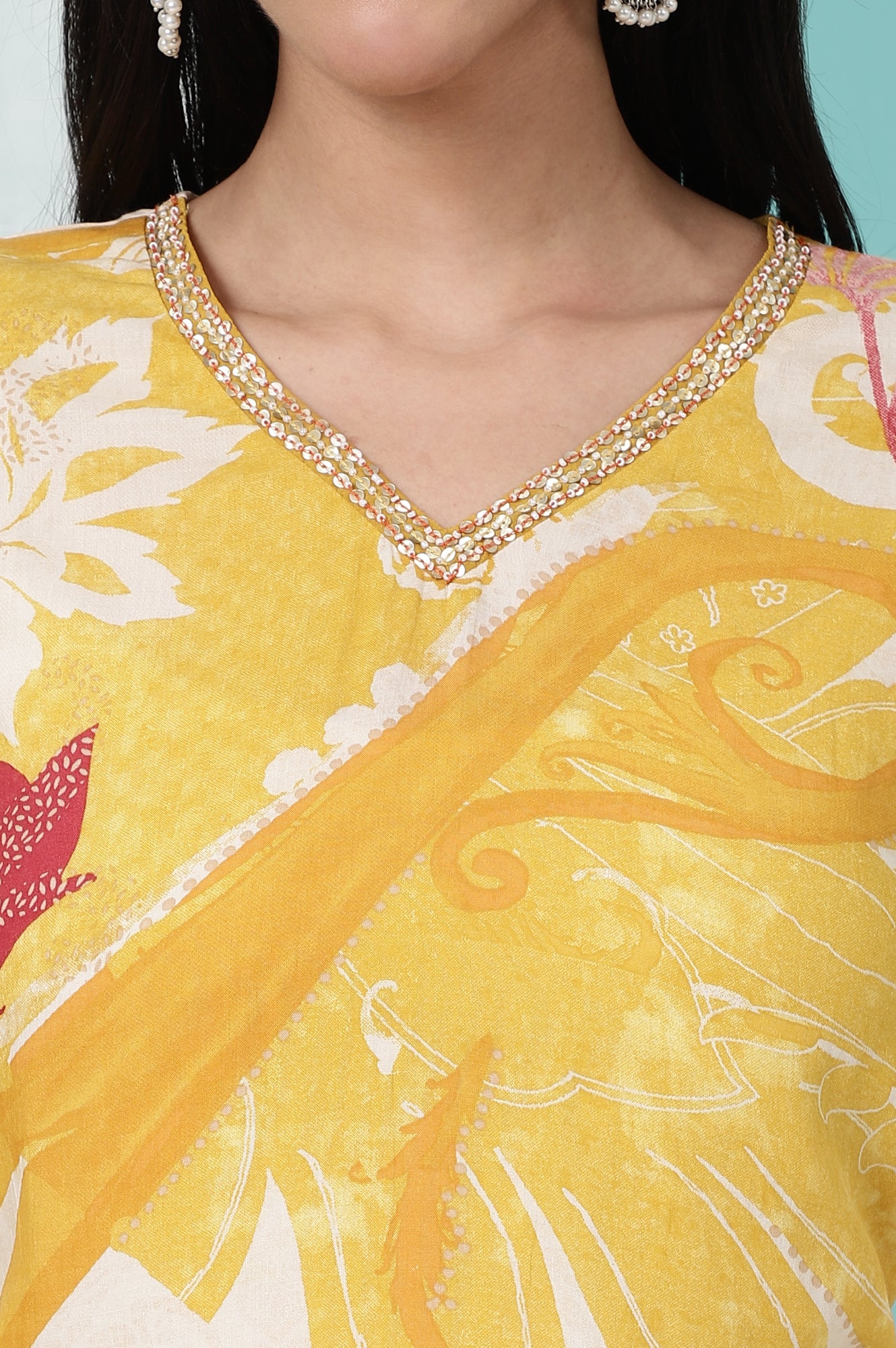 Yellow Bold Floral Printed Modal Straight Kurta and Pants Co-ord Set