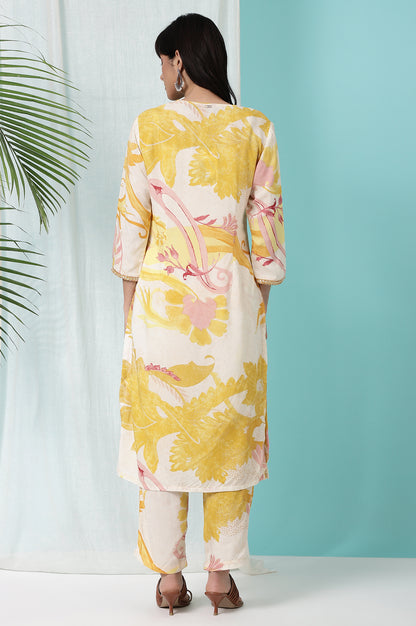 Yellow Bold Floral Printed Modal Straight Kurta and Pants Co-ord Set