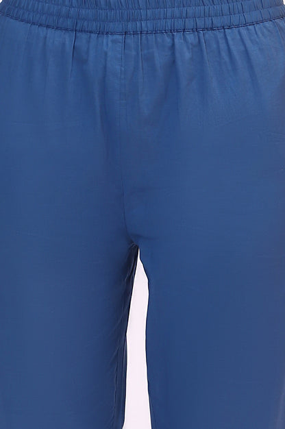 Ink Blue Sleeveless Pure Cotton Anarkali Kurta and Pants Set with Dupatta