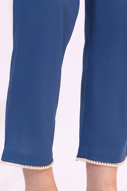 Ink Blue Sleeveless Pure Cotton Anarkali Kurta and Pants Set with Dupatta