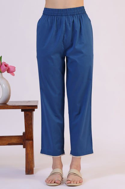 Floral Printed Thread Work Flared Pure Cotton Kurta &amp; Flared Pants with Dupatta Set