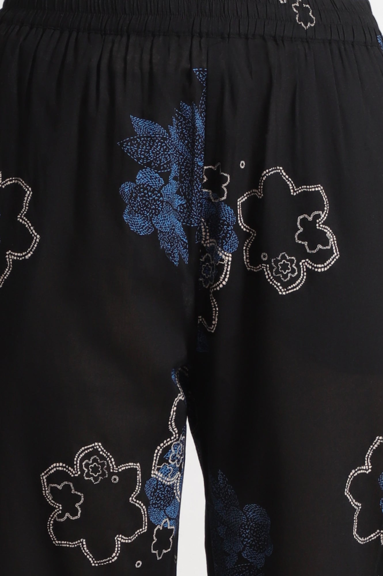 Black Floral Printed Pure Cotton Kurta, Pants and Embroidered Dupatta Set